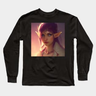 Cute Fantasy Female Elf Purple Artwork Long Sleeve T-Shirt